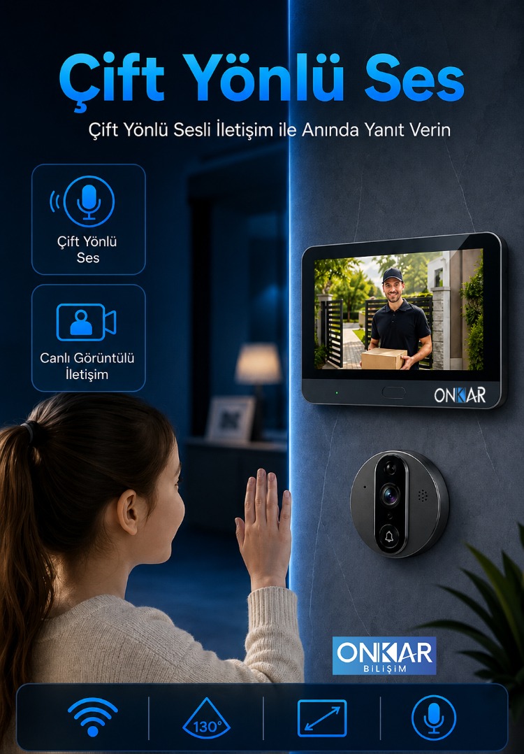 5MP Wifi Kameralı Kapı Zili Görüntülü Kapı Dürbünü Uzaktan Kontrollü Kablosuz Kamera