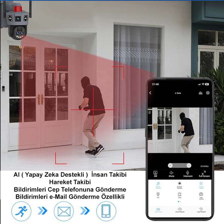 Okam Pro 6020 Solar Güneş Enerjili 4G Sim Kartlı 15MP 3 Lens 10X Optik Zoom Güvenlik Kamerası