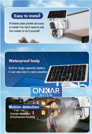 ONKAR 4MP eSim Özellikli Güneş Enerjili 7/24 Kayıtlı Güvenlik Kamerası