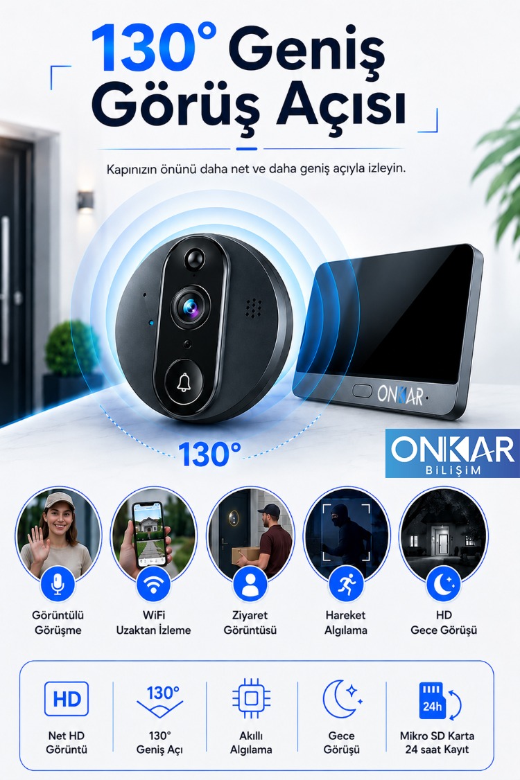 5MP Wifi Kameralı Kapı Zili Görüntülü Kapı Dürbünü Uzaktan Kontrollü Kablosuz Kamera