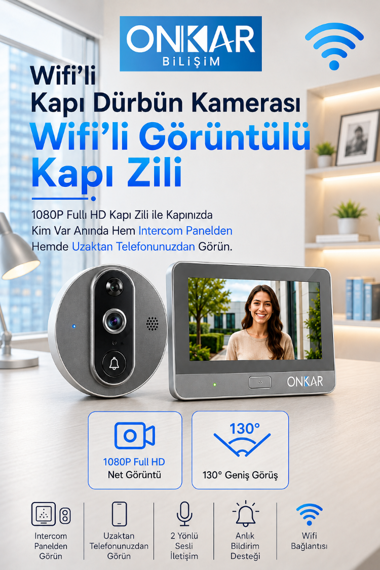 5MP Wifi Kameralı Kapı Zili Görüntülü Kapı Dürbünü Uzaktan Kontrollü Kablosuz Kamera