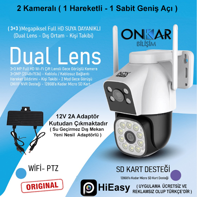 6MP 1080P Full HD Wi-Fi Çift Lensli Gece Görüşlü Suya Dayanıklı Dış Ortam Kamera