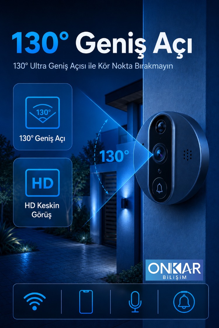 5MP Wifi Kameralı Kapı Zili Görüntülü Kapı Dürbünü Uzaktan Kontrollü Kablosuz Kamera