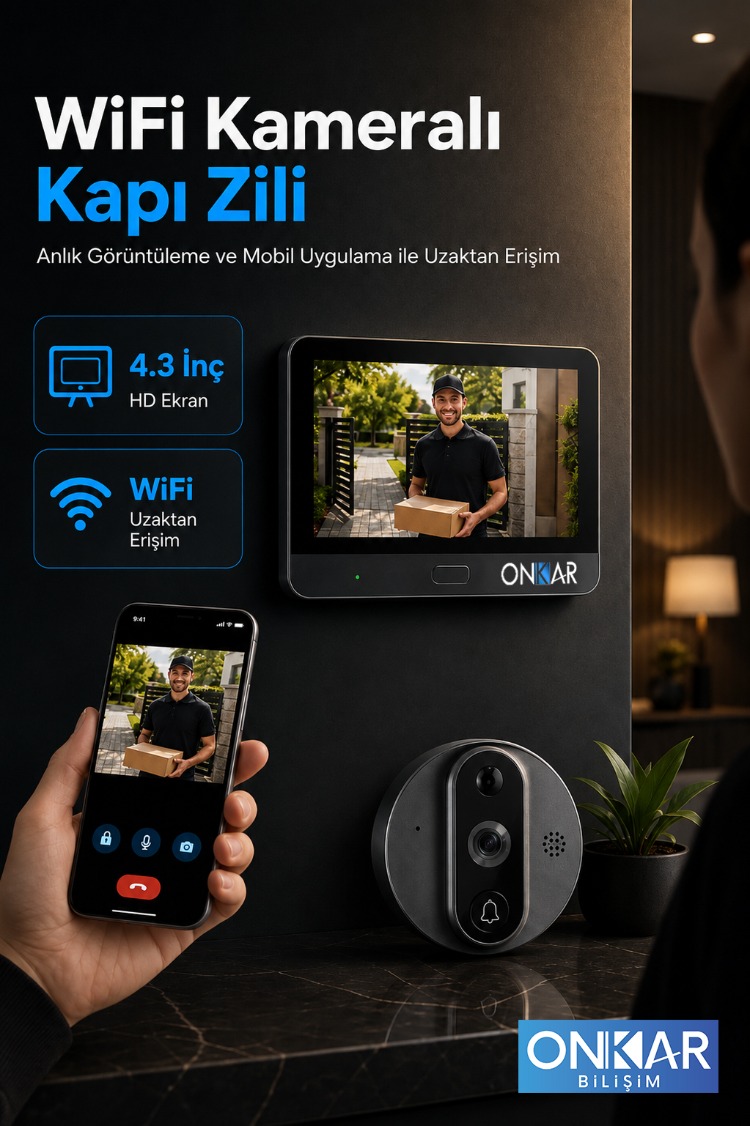 5MP Wifi Kameralı Kapı Zili Görüntülü Kapı Dürbünü Uzaktan Kontrollü Kablosuz Kamera