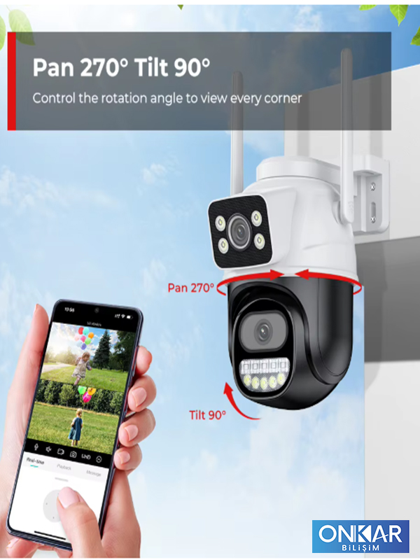 6MP 1080P Full HD Wi-Fi Çift Lensli Gece Görüşlü Suya Dayanıklı Dış Ortam Kamera