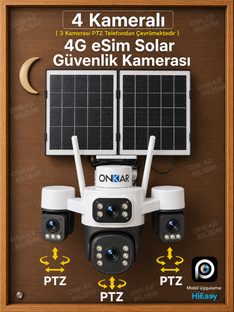4 KAMERALI 3 PTZ'Lİ 12MP SİM KARTLI ESİM GÜNEŞ ENERJİLİ GÜVENLİK KAMERASI - BEYAZ