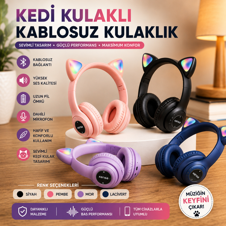 Kedi Kulaklı Kablosuz Kulaklık (Cat Ear)