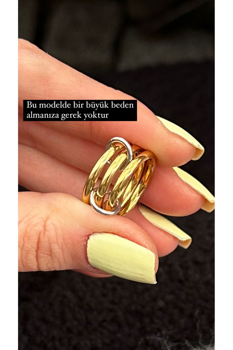 Minimal Sarmal Model Gümüş Halkalı Çelik Gold Renk Yüzük