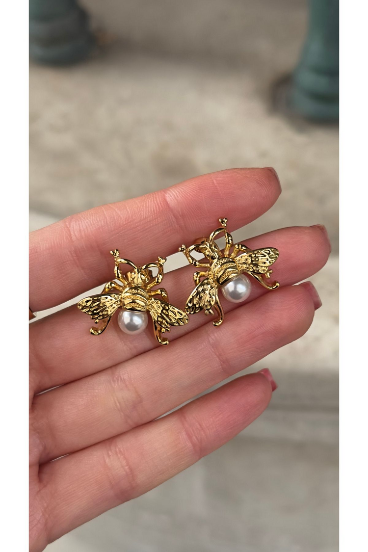 Arı Model İnci Detaylı Vintage Çelik Küpe (2cm)