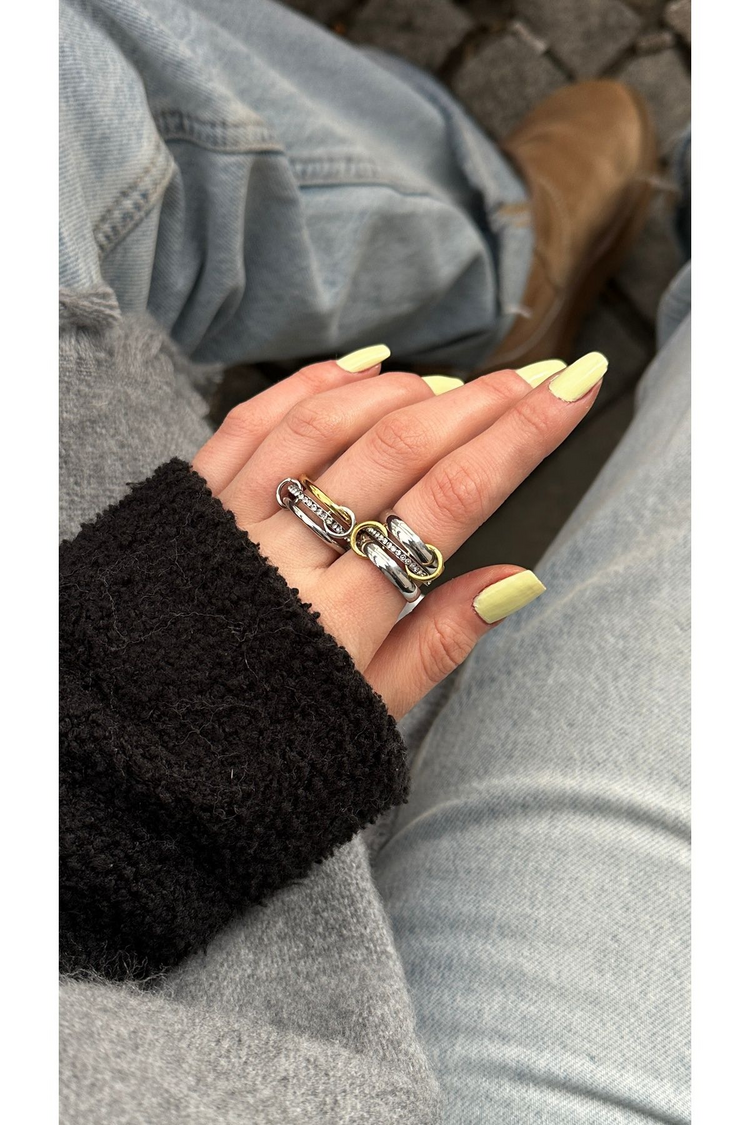 Sarmal Bold Model Full Gümüşe Altın Renk Halka