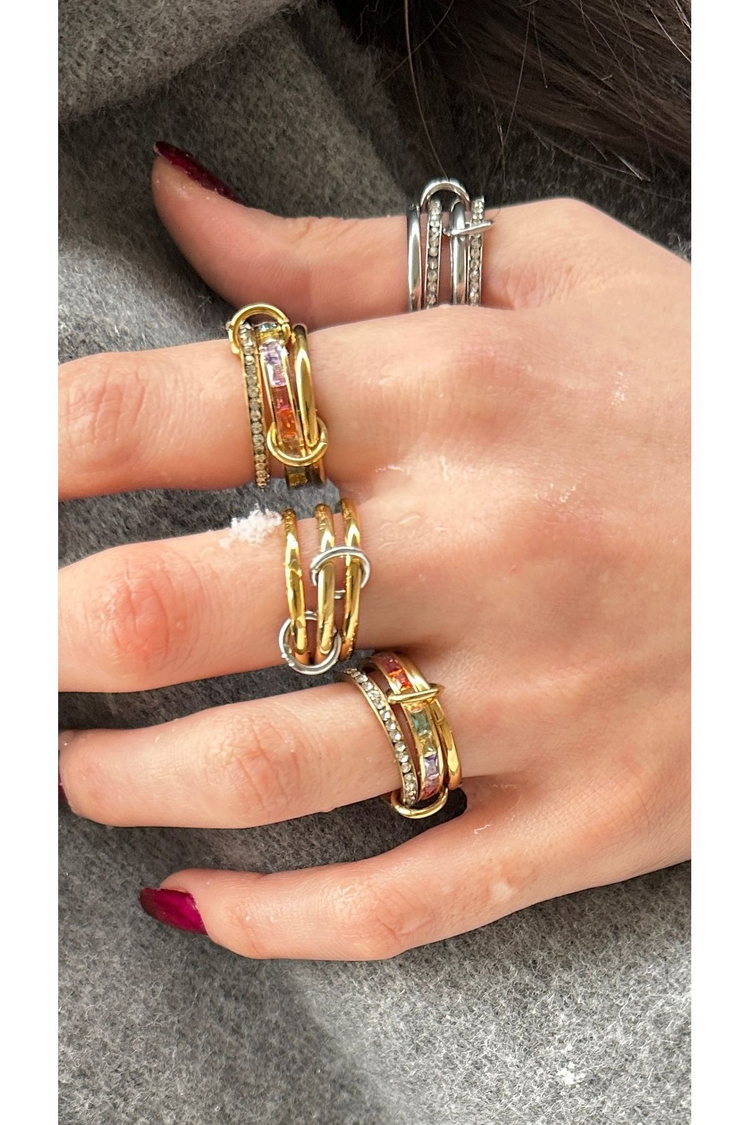 Minimal Sarmal Model Gümüş Halkalı Çelik Gold Renk Yüzük