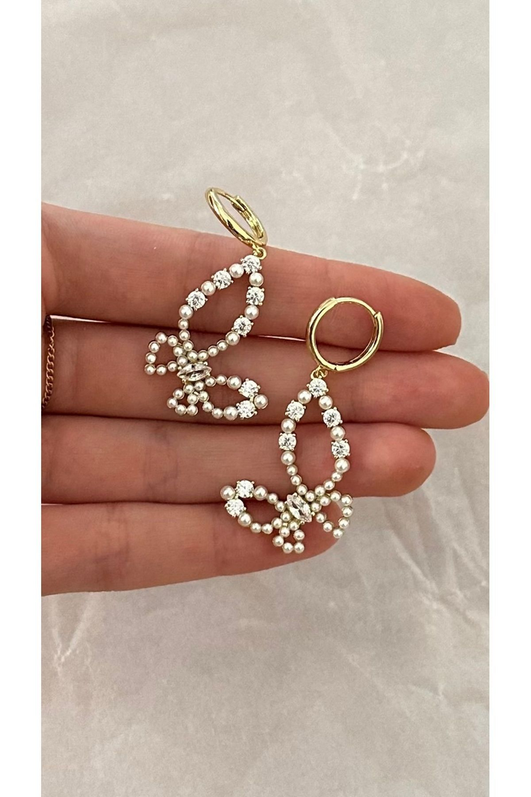 VIP x XP İnci & Zirkon Kelebek Model Çelik Küpe