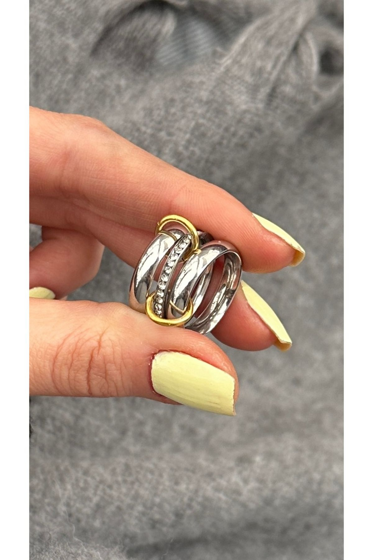 Sarmal Bold Model Full Gümüşe Altın Renk Halka
