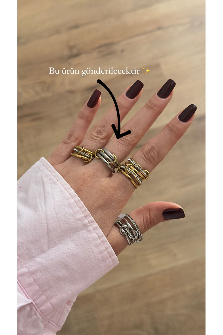 Altın Renk Halka, Gümüş Renk Yüzük, Sarmal Model Çelik Yüzük