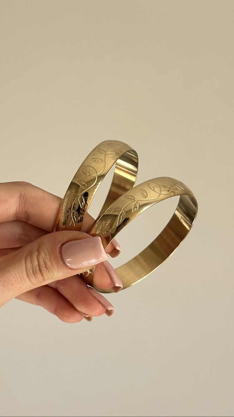 Vintage desenli çelik bangle bilezik