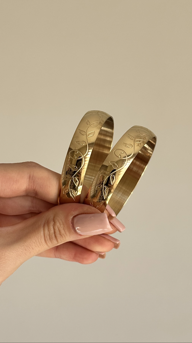 Vintage desenli çelik bangle bilezik