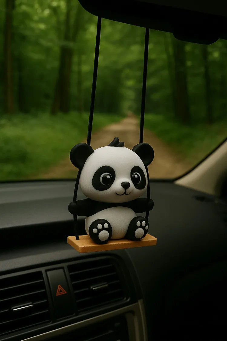 Panda Şeklinde Salıncakta Sallanan Dikiz Aynası Süsü