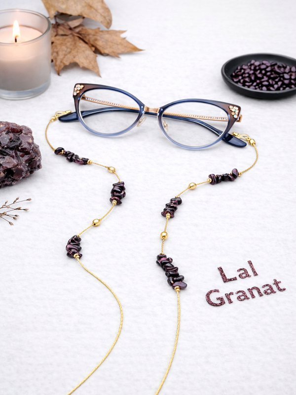 Lal Granat Doğal Taşlı Gözlük Zinciri
