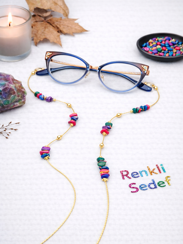 Renkli Sedef Doğal Taşlı Gözlük Zinciri