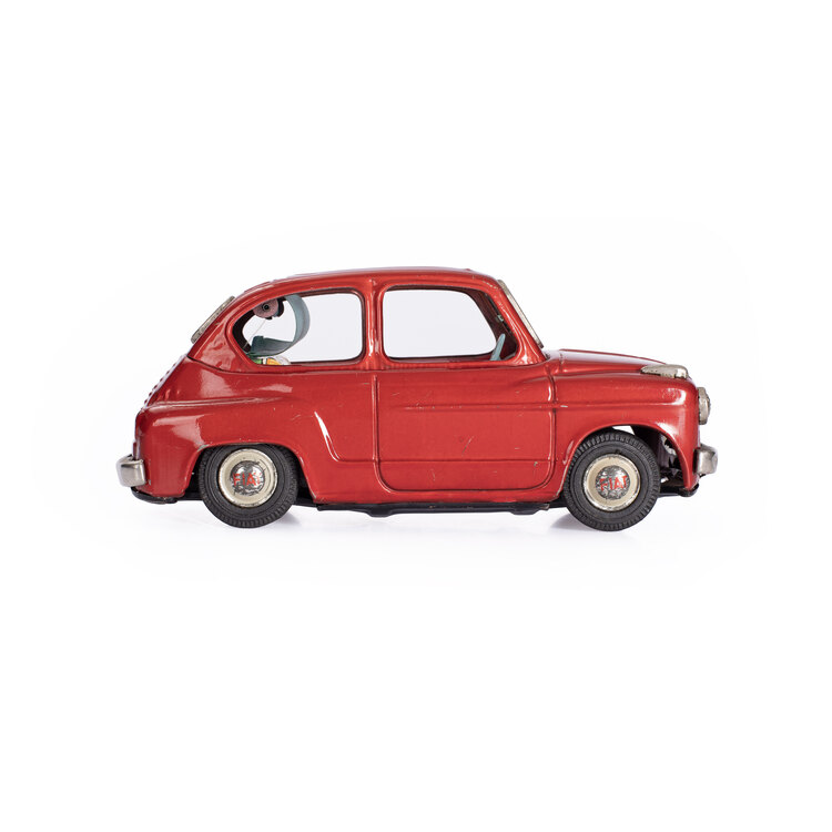 50’ler Vintage Fiat 600 Sunroof Sedan Teneke Oyuncak. Made in Japan