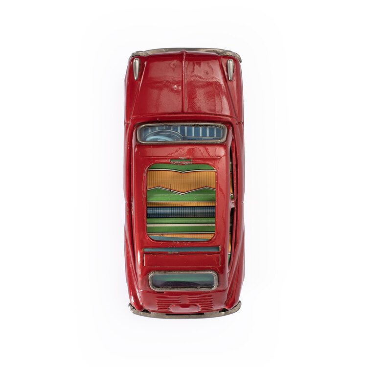 50’ler Vintage Fiat 600 Sunroof Sedan Teneke Oyuncak. Made in Japan