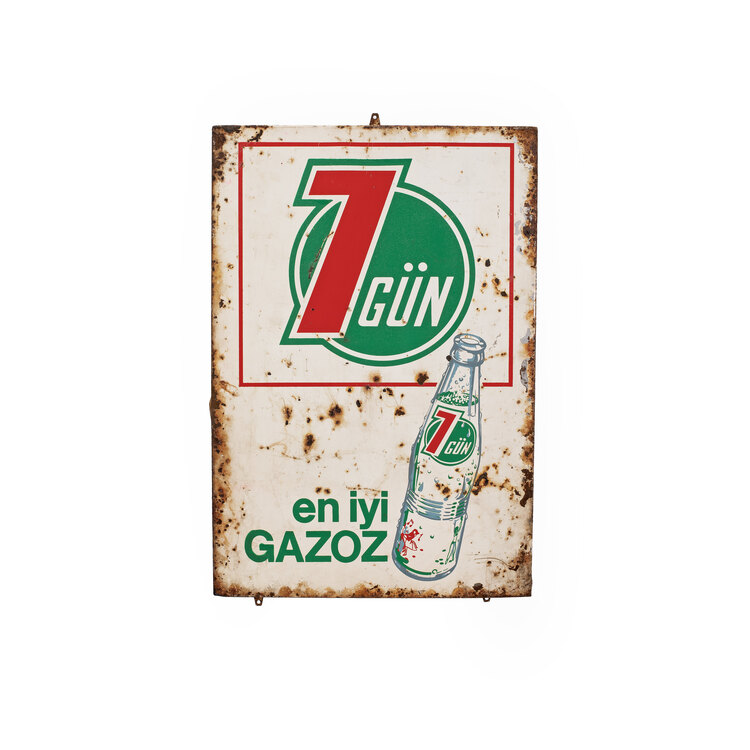 70’ler Koleksiyonluk 7 Gün En İyi Gazoz Metal Bakkal Tabelası