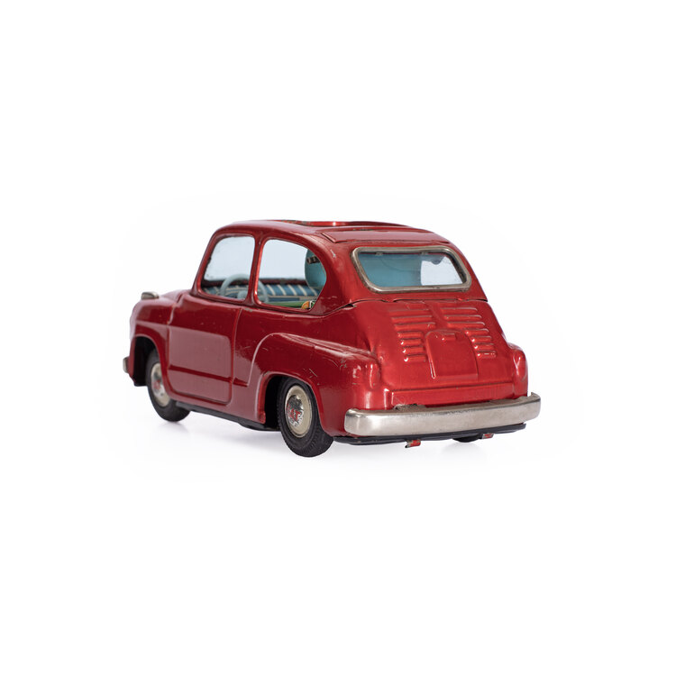 50’ler Vintage Fiat 600 Sunroof Sedan Teneke Oyuncak. Made in Japan