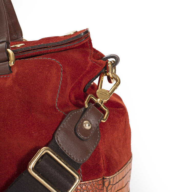 Vintage Furla Süet ve Timsah Derisi Bayan Çantası. Made in Italy.
