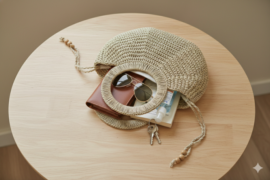 El Yapımı Doğal Dokulu Örgü Çanta | Minimalist Bej Tote | Handcrafted Woven Crochet Tote Bag