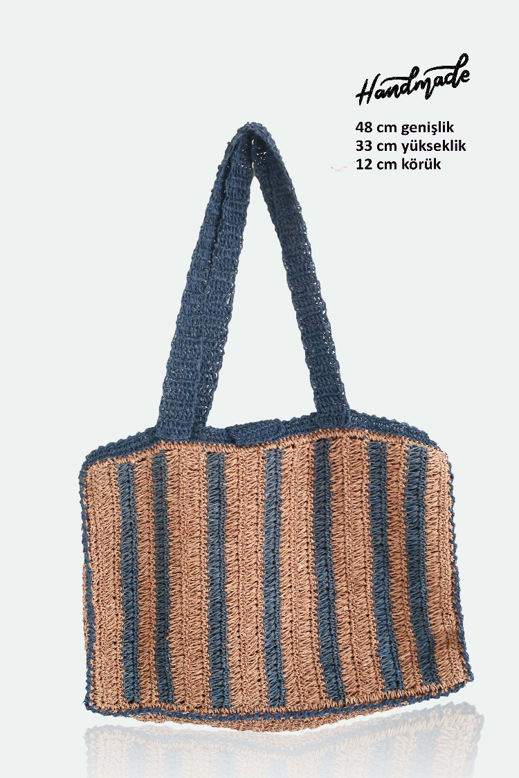 Çizgili Hasır Omuz Çantası | Striped Woven Shoulder Bag