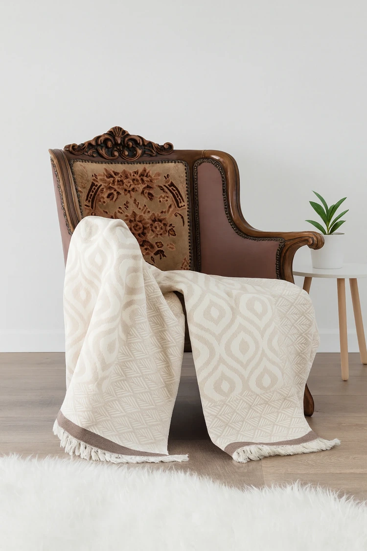 %100 Pamuk Premium Çok Amaçlı Tv Battaniyesi & Tv Şalı & Throw - 130X170 cm - KAHVE