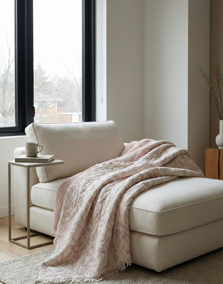 Jakarlı Müslin Yatak Örtüsü-Çift Kişilik PIKE-%100 PAMUK-230X250 cm - VANİLYA