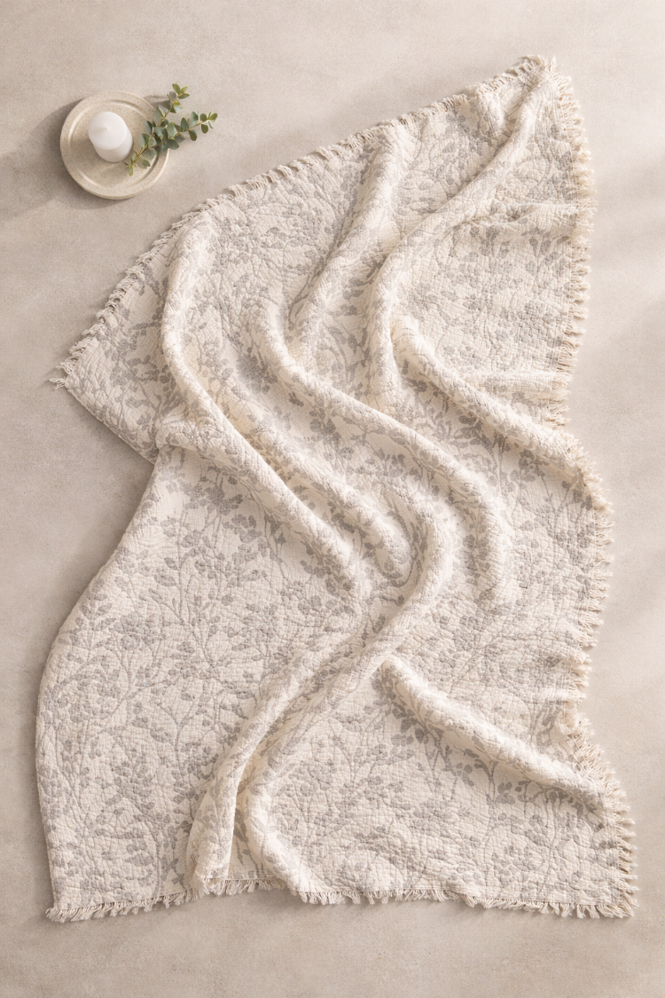 Jakarlı Müslin Yatak Örtüsü-Çift Kişilik PIKE-%100 PAMUK-230X250 cm - VİZON