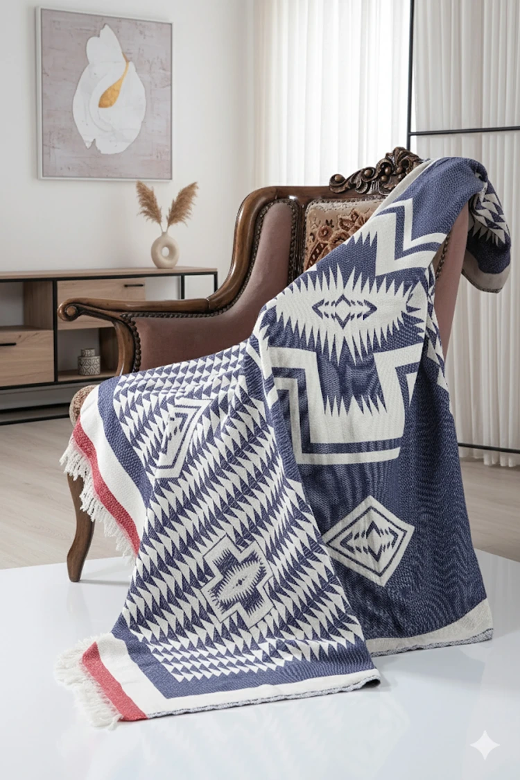 %100 Pamuk Premium Çok Amaçlı Tv Battaniyesi & Tv Şalı & Throw - 130X170 cm - AZUR