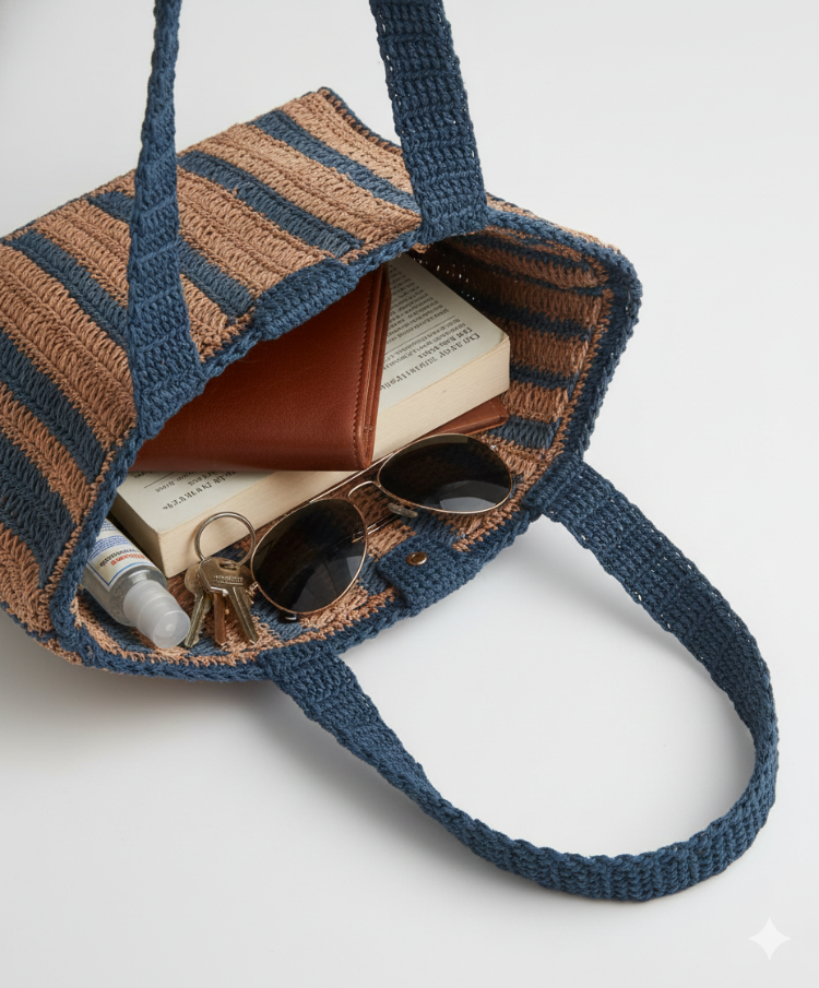 Çizgili Hasır Omuz Çantası | Striped Woven Shoulder Bag
