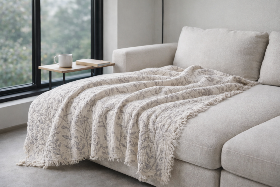 Jakarlı Müslin Yatak Örtüsü-Çift Kişilik PIKE-%100 PAMUK-230X250 cm - VİZON