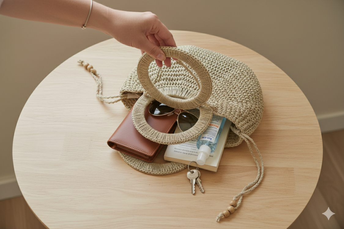 El Yapımı Doğal Dokulu Örgü Çanta | Minimalist Bej Tote | Handcrafted Woven Crochet Tote Bag