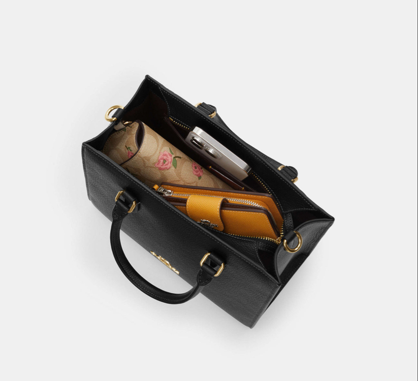 Coach Maggie Small Tote Bag In Blocked Signature - Gold/Walnut