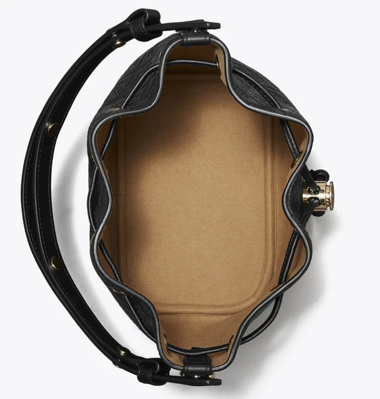 TORY BURCH T MONOGRAM PEBBLED BUCKET BAG-BLACK