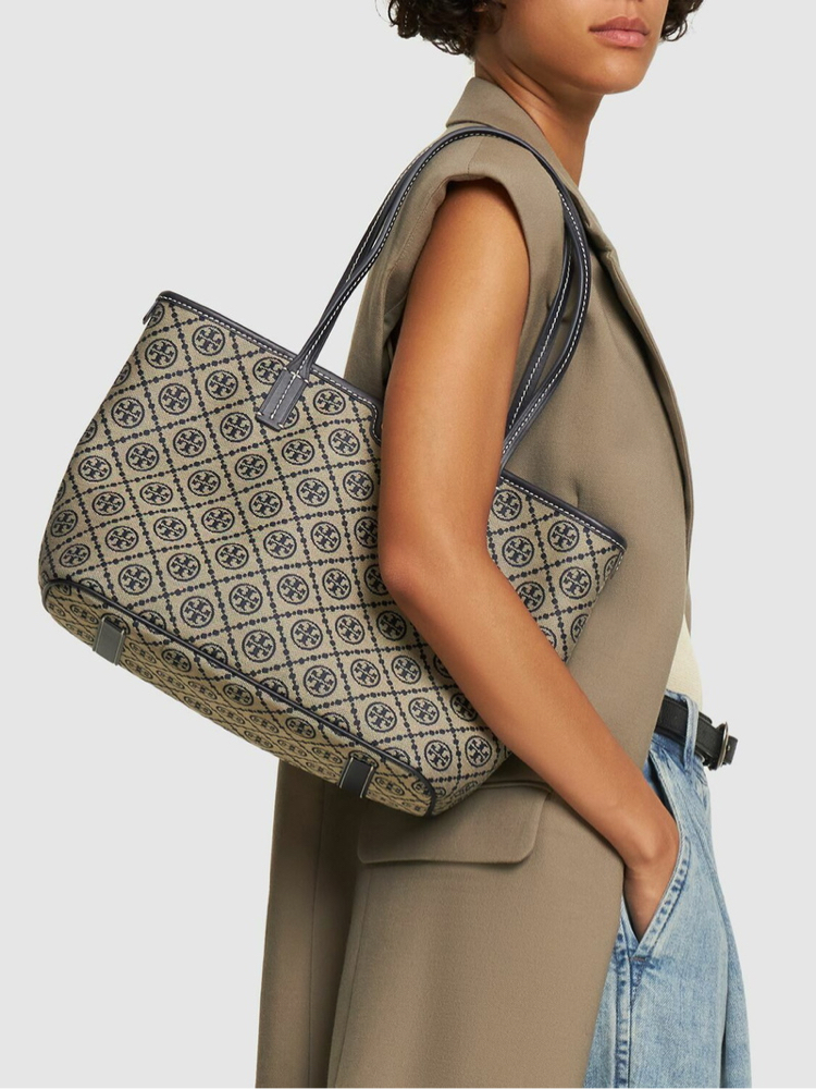 TORY BURCH Small T Monogram Cotton Zip Tote Bag