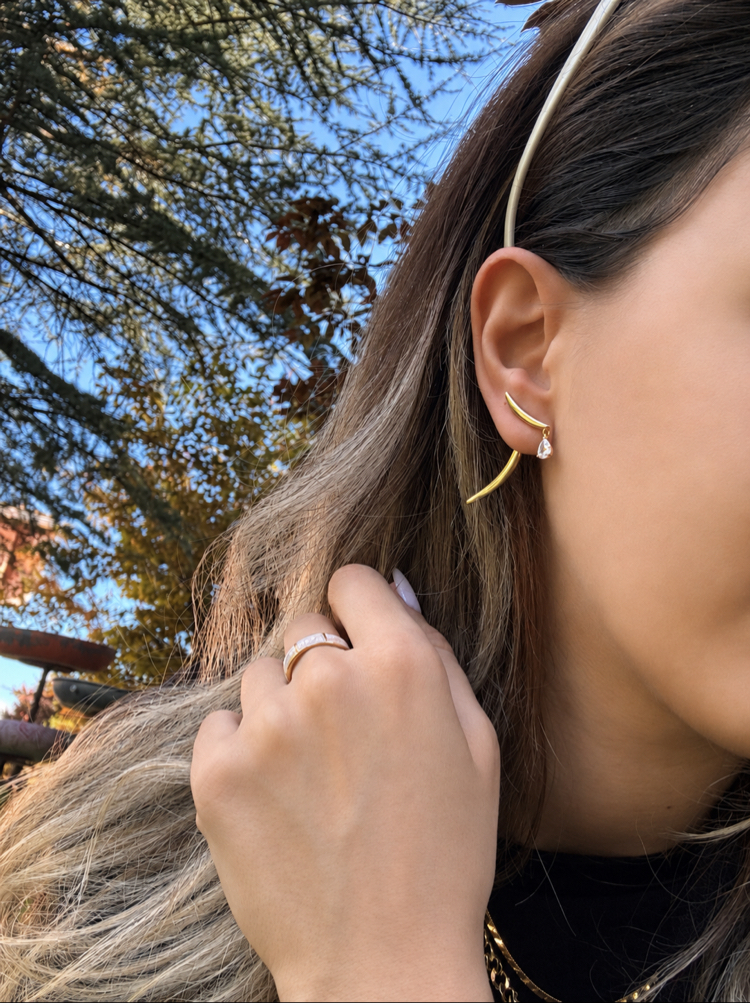 Luné Çift Parçalı Küpe | VIP Seri  | 14K Gold Kaplama