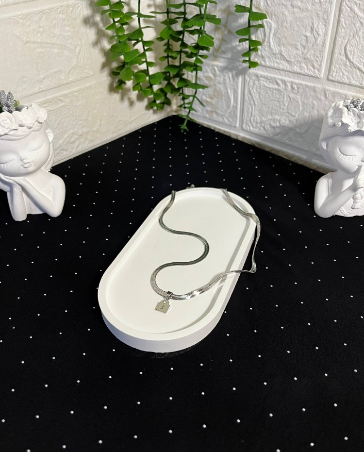 Kilit Figürlü Silver Çelik Kolye (45cm)
