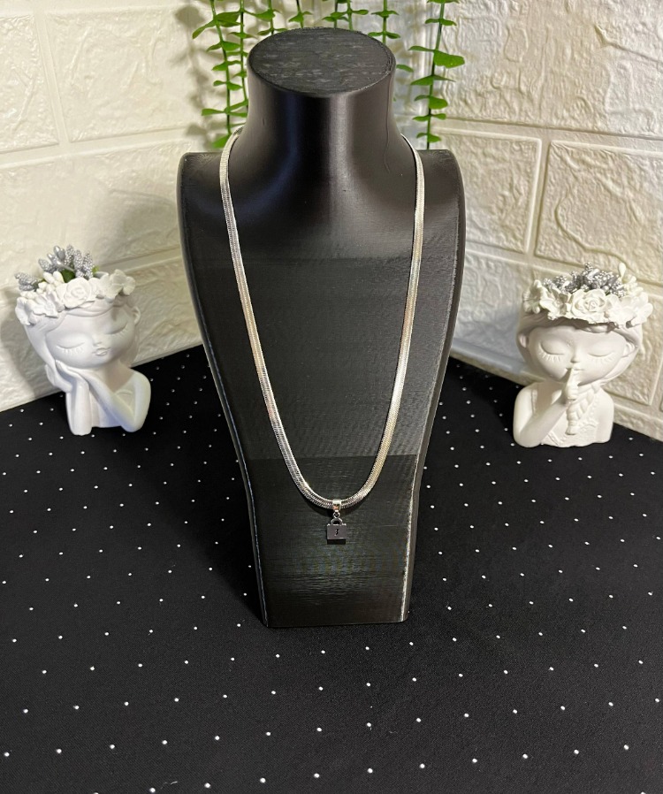 Kilit Figürlü Silver Çelik Kolye (45cm)