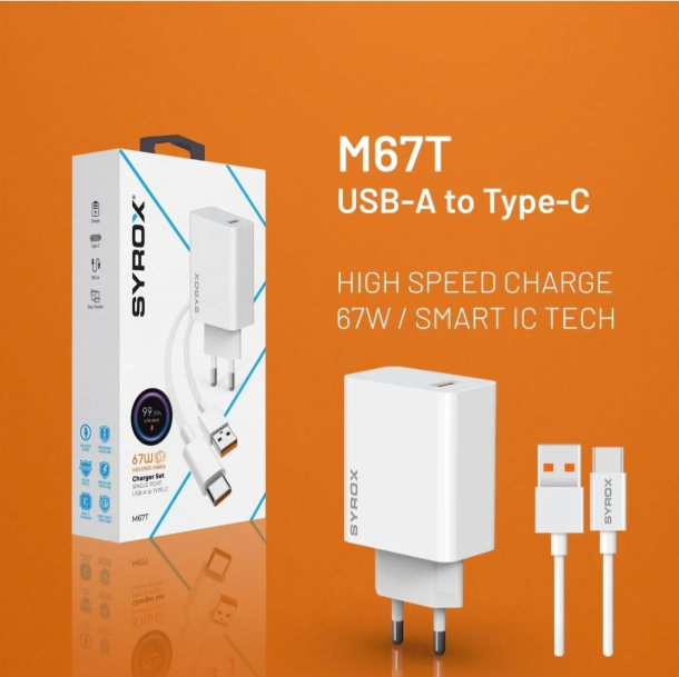 M67T 3.0A 67 W Turbo 1 M USB-A - Type-C Kablolu 1xUSB-A Çıkışlı