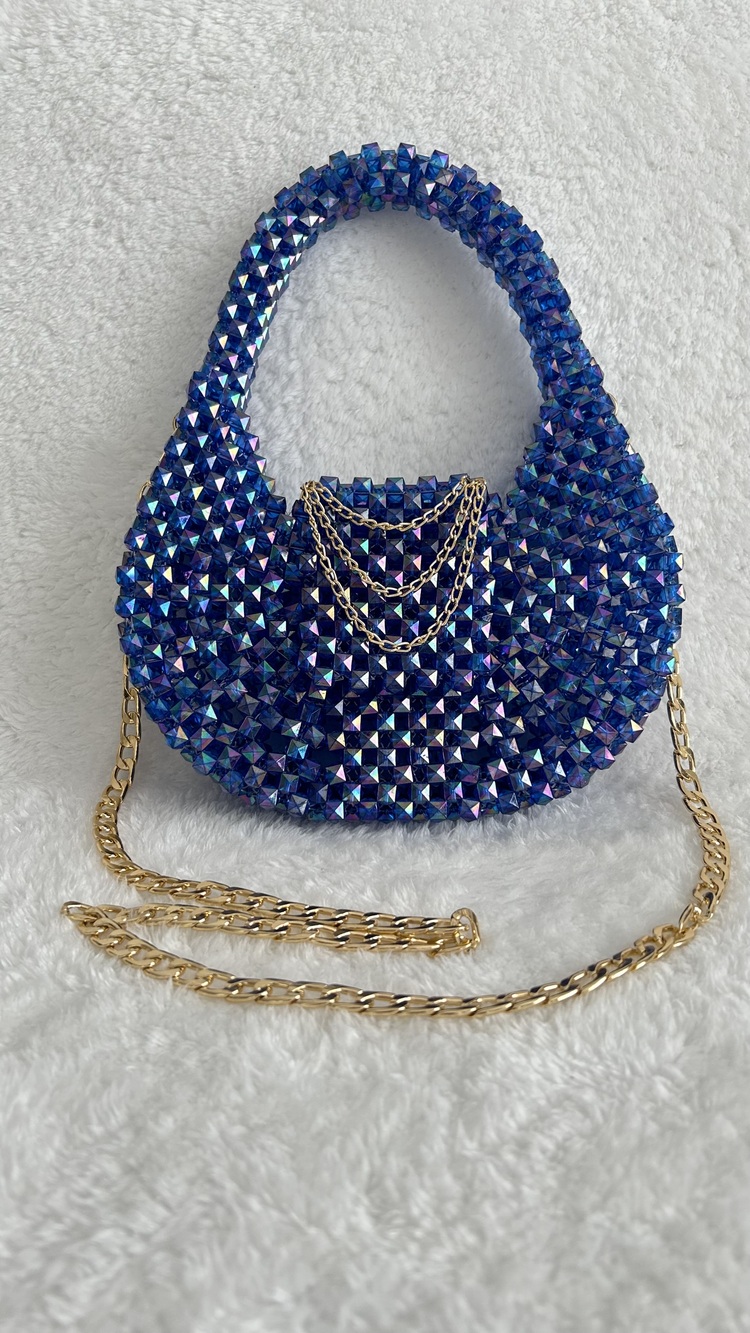 Kadın Mavi Küp Boncuk Baget Cherry Bag Kol Çantası