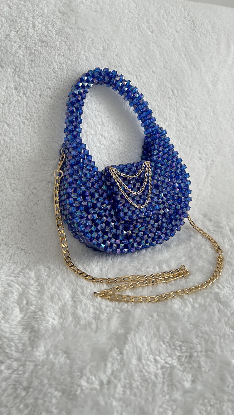Kadın Mavi Küp Boncuk Baget Cherry Bag Kol Çantası