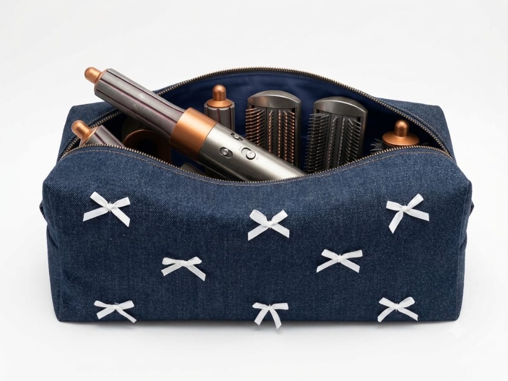 DREAMY Denim Kapitone Fiyonklu Tüm Saç Şekillendiricilerine Uygun Çanta
