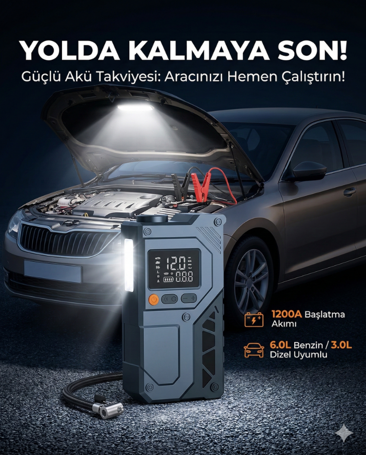 Castu Cs64Plus Max Jump Starter Akü Takviye, Powerbank, Hava Kompresörü ve Fener
