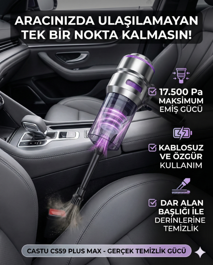 CS59 Plus Max 17000 Pa 100 Watt Şarjlı Süpürge