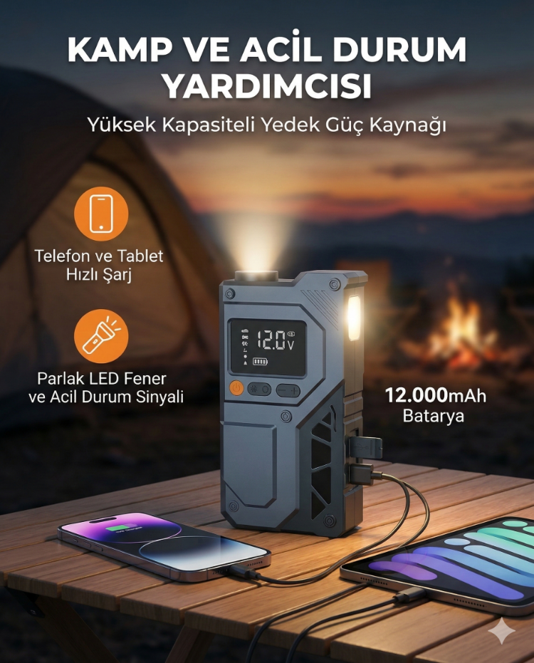 Castu Cs64Plus Max Jump Starter Akü Takviye, Powerbank, Hava Kompresörü ve Fener